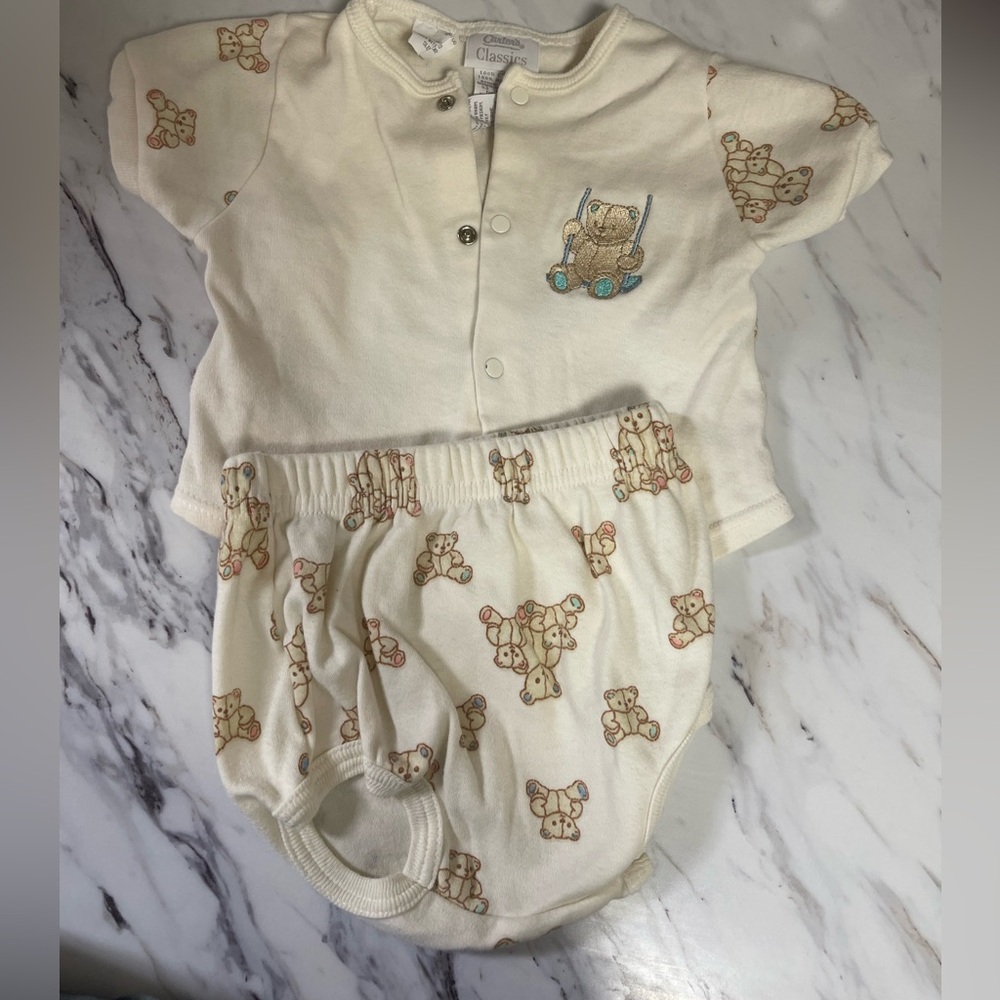 Vintage 90s Carter's Classics Teddy Bear 2-Piece Set 6-9M Embroidered
